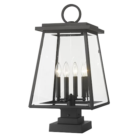 Z-Lite Broughton Outdoor Pier Mounted Fixture, 4-Light, 12.5 In.W x 24.25 In.H, Black/Clear Beveled 521PHBS-SQPM-BK
